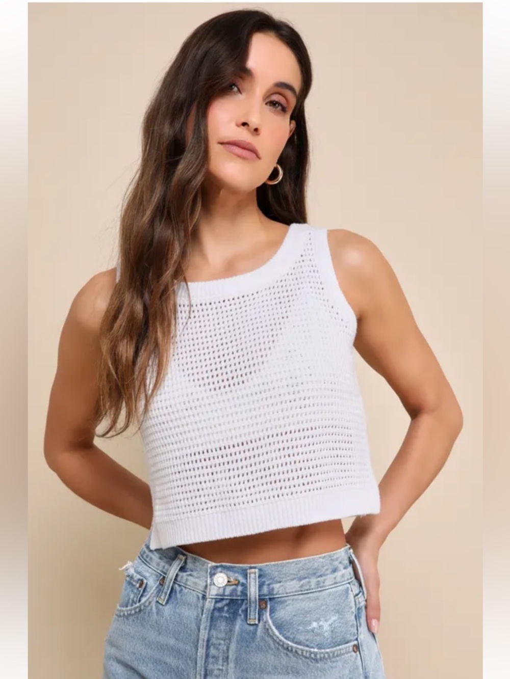 Lulu's White Cropped Knit Tank Top